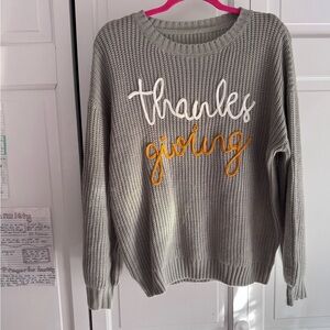 Women's Gray Crew Neck Sweater with Thanksgiving Design